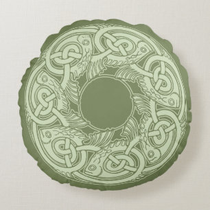 Almofada Redonda Peixes de Knotwork do céltico no verde