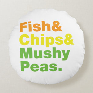 Almofada Redonda Peixes e Chips e Ervilhas Mushy.