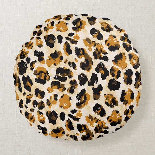 Almofada Redonda Pele-leopardo de aquarela, gradiente de coloração  (Frente)