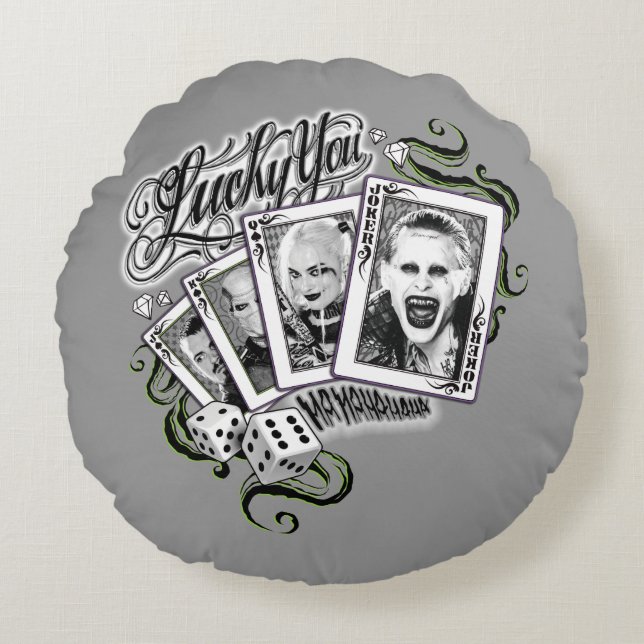Almofada Redonda Pelotão do suicídio | "afortunado você" cartões de (Frente)