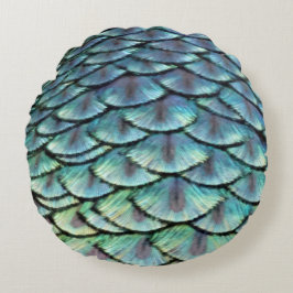 Almofada Redonda Penas de cauda do pavão