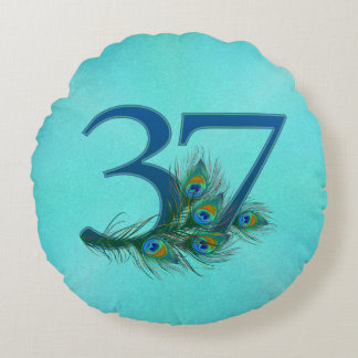 Almofada Redonda Penas de Pavão 37 Aniversário de 37 Anos Marco Mil