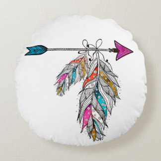 Almofada Redonda penas ornamentais penduradas ao estilo boho