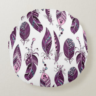 Almofada Redonda Penas Púrpuras: Vintage Ornamental Sem Costura.