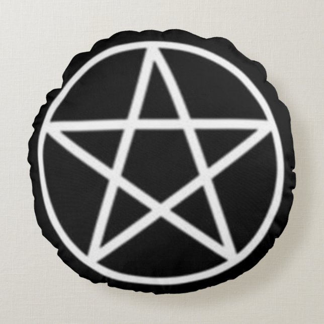 Almofada Redonda "Pentáculo Wiccan Clássico Preto e Branco"  (Frente)