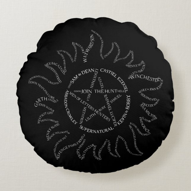 Almofada Redonda Pentagrama sobrenatural (Frente)