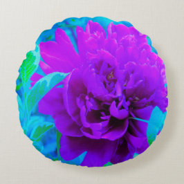 Almofada Redonda Peônia Roxa Temperamental com Folhagem Bonita