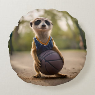Almofada Redonda Pequena Estrela-de-Obra: Bebê Meerkat Segurando Ba