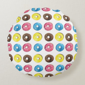 Almofada Redonda Pequenas rosquinhas de aquarela, padrão uniforme.