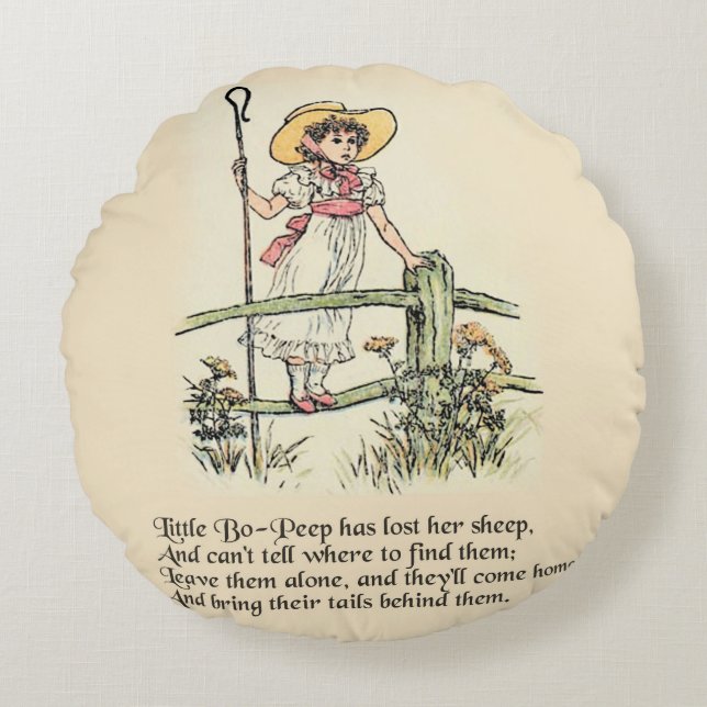 Almofada Redonda Pequeno Bo-Peep: Classic Kate Greenaway Nursery (Frente)