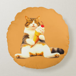 Almofada Redonda Perfeitamente Adormecida – Gato Segurando Casquinh