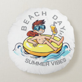Almofada Redonda Personagem de desenho animado no Dia da Praia no A