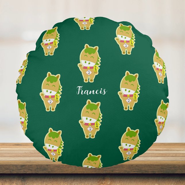 Almofada Redonda Personalizada de Ano do Cavalo So (Horse Year Lucky Cute Personalized Round Pillow, perfect for you or as a gift for your loved ones! )