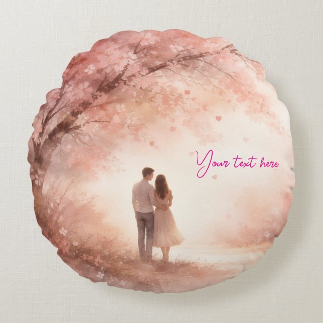 Almofada Redonda Personalizada – Design de Casal R (Frente)