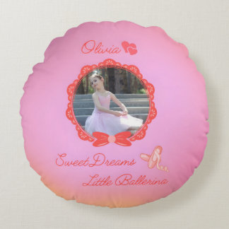 Almofada Redonda Personalizado "Sweet Dreams Little Ballerina" Rosa