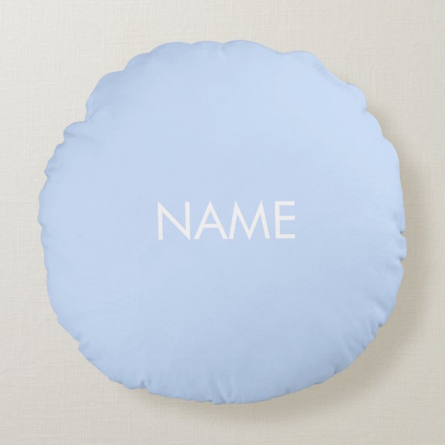 Almofada Redonda Personalizar com nome, texto mínimo azul-claro (Frente)