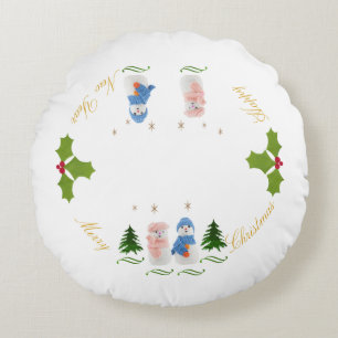 Almofada Redonda Personalize, boneco de neve e neve