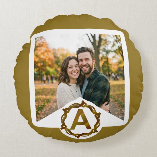 Almofada Redonda Personalized Artisan Monogram A | Wood Frame (Frente)