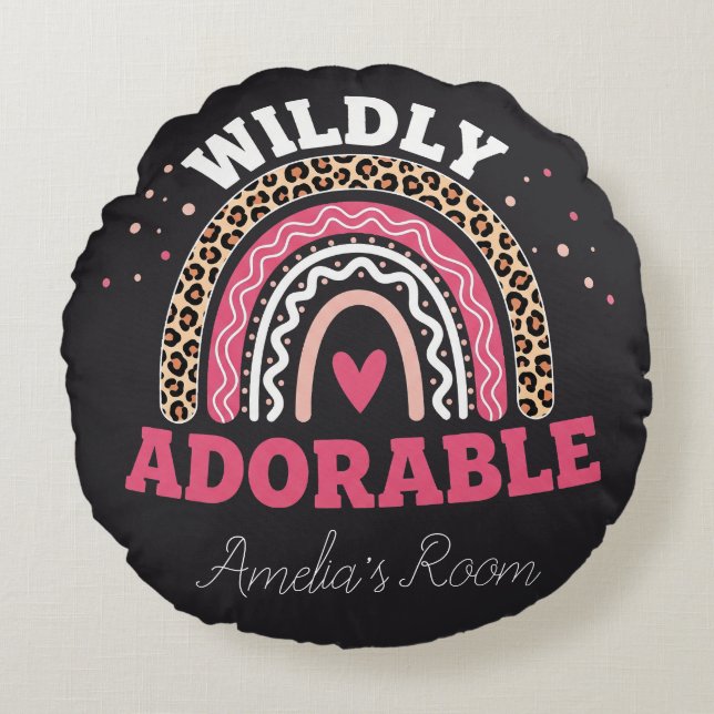 Almofada Redonda Personalized Boho Leopard Rainbow Nursery Round  (Frente)