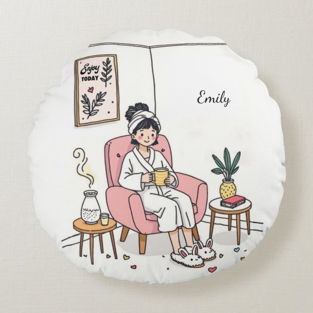 Almofada Redonda Personalized Cozy Granddaughter Gift Cute Relaxing (Frente)