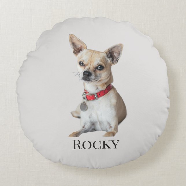 Almofada Redonda Personalized Dog Photo | Custom Pet Name  (Frente)