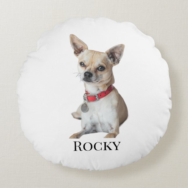 Almofada Redonda Personalized Dog Photo | Custom Pet Name  (Frente)