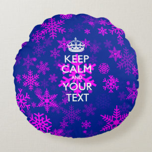 Almofada Redonda Personalized KEEP CALM AND Your Text on Snowflakes