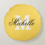 Almofada Redonda Personalized monogram mustard yellow round throw<br><div class="desc">Personalized monogram mustard yellow round throw pillow. vintage design with monogrammed initial letter. Chic home decor for sofa couch bed chair car etc. Elegant script typography template. Trendy cushions.</div>