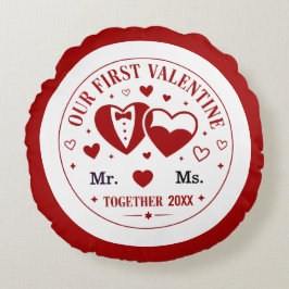 Almofada Redonda Personalized "Our First Valentine" Mr. & Ms. 