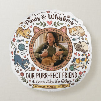 Almofada Redonda Personalized Photo Pillow For Cat Mom