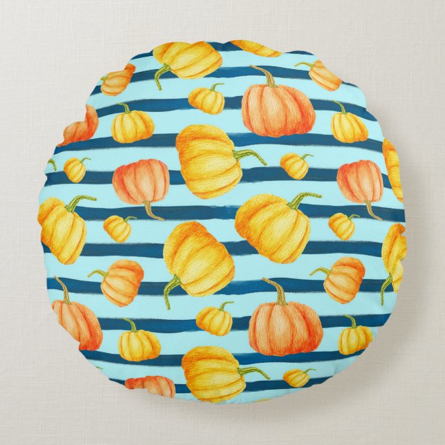 Almofada Redonda Perto de Pumpkin Laranja. Pat sem costura (Frente)