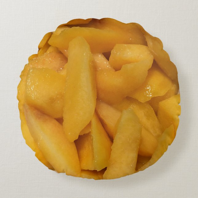 Almofada Redonda Pêssegos em fatias Pêssegos Amarelo da Geórgia Fru (Frente)