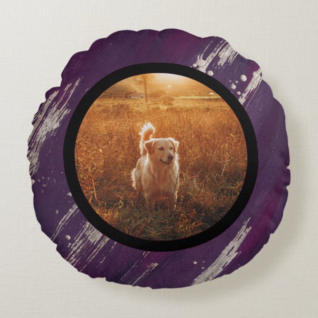 Almofada Redonda pet photo - purple gold (Frente)