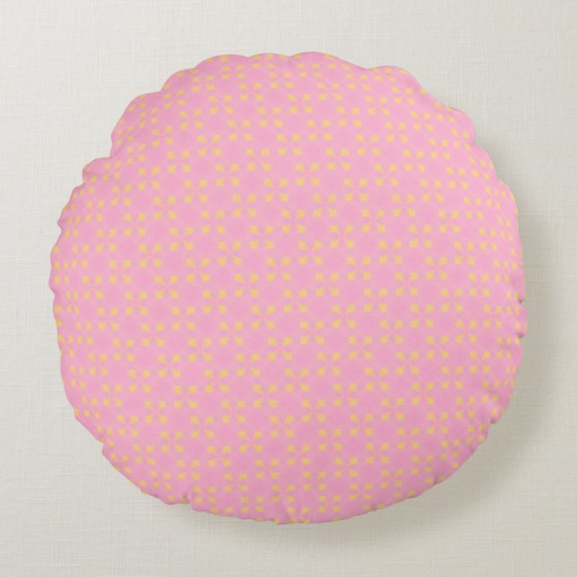 Almofada Redonda Petal Pop – Padrão Geométrico Perfeito Rosa e Dour (Frente)