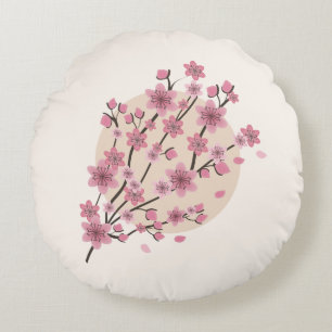Almofada Redonda Pétalas de Árvore Flor de Cerejeira Rosa