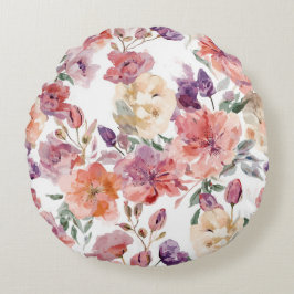 Almofada Redonda Pétalas de Pêssego Flores de Aquarela Botânica Flo