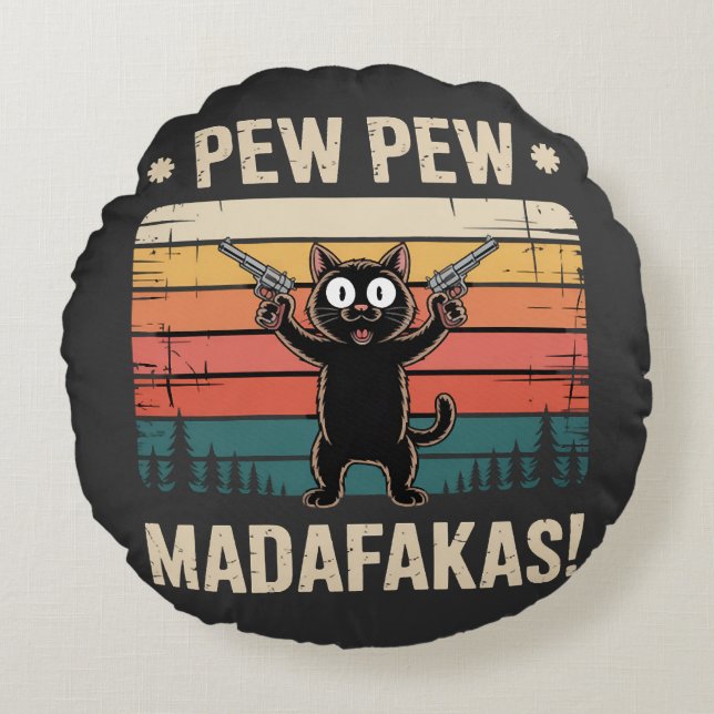 Almofada Redonda Pew Pew Desgraças (Frente)
