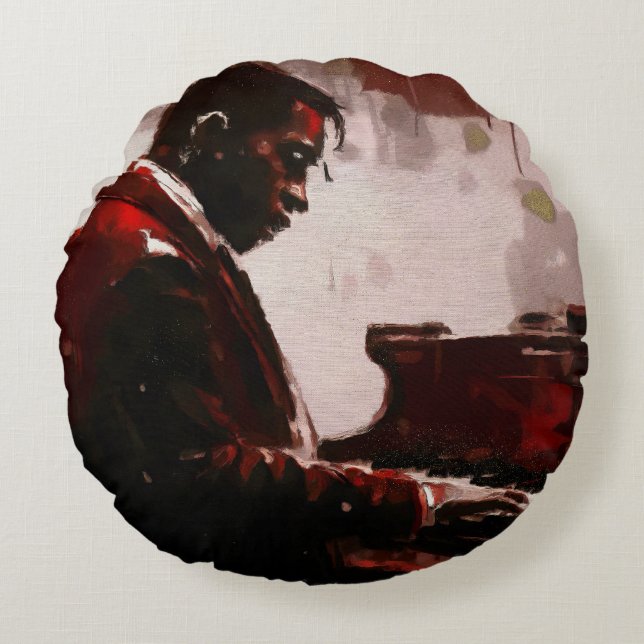 Almofada Redonda Pianista de bar à noite (Frente)
