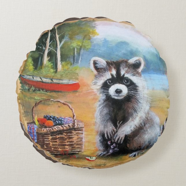 Almofada Redonda Picnic Raccoon (Frente)