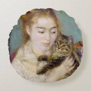 Almofada Redonda Pierre uma mulher de Renoir com um gato