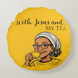 Almofada Redonda Pillow depicting Jesus and My Tea