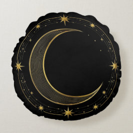 Almofada Redonda Pillow Round Luxury Black Gold Celestial Moon