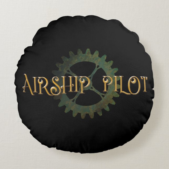 Almofada Redonda Piloto de Dirigível Steampunk (Frente)