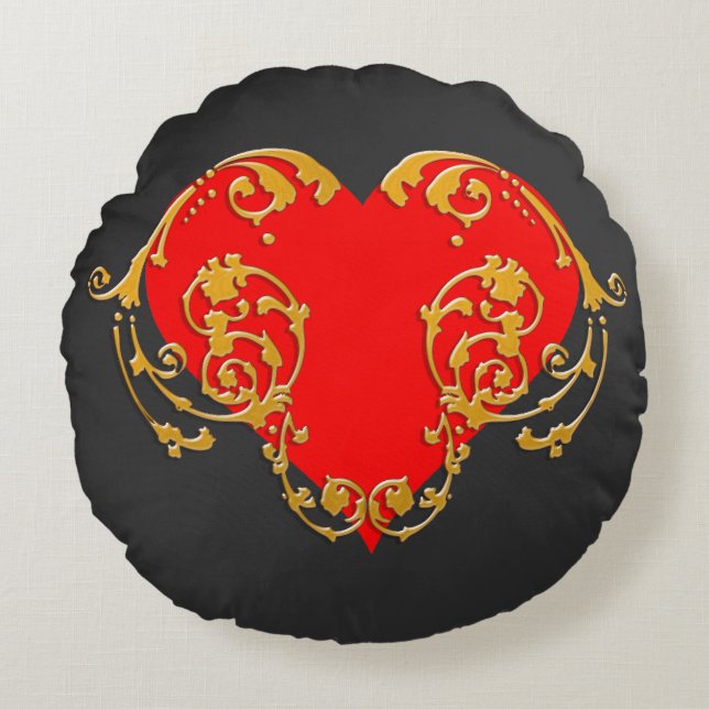 Almofada Redonda Pílula Romântica Namorados Vermelho Gótico Vermelh (Frente)