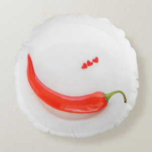 Almofada Redonda Pimenta-quente Coração vermelho-branco