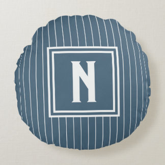 Almofada Redonda Pin Stripe - Navy + White