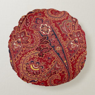 Almofada Redonda Pinagem vermelha, preta e branca Paisley Floral