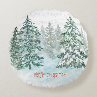 Almofada Redonda Pine de Natal da Música de inverno