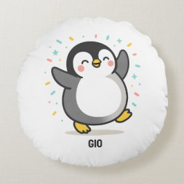 Almofada Redonda Pinguim dançando feliz Ilustração personalizada pa