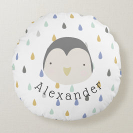 Almofada Redonda Pinguim de Cute de Nome Personalizável